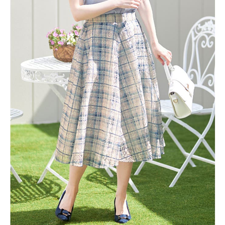 レースチェック柄フレアースカート | alotta | 詳細画像1 