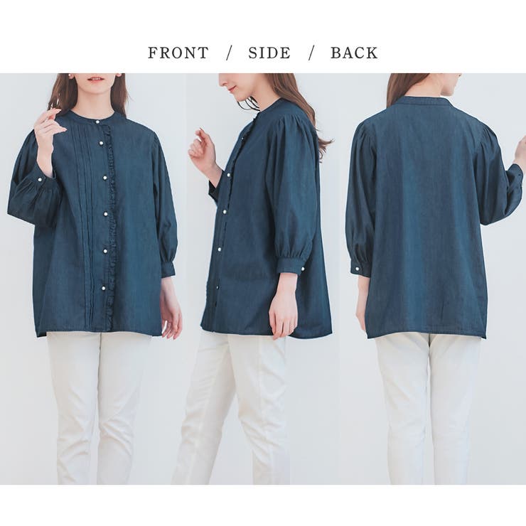 パール調ボタン付フリルデニムチュニック | alotta | 詳細画像5