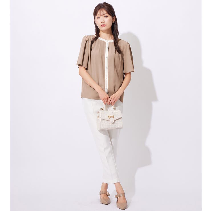 パール調ボタン付配色ブラウス | alotta | 詳細画像6 