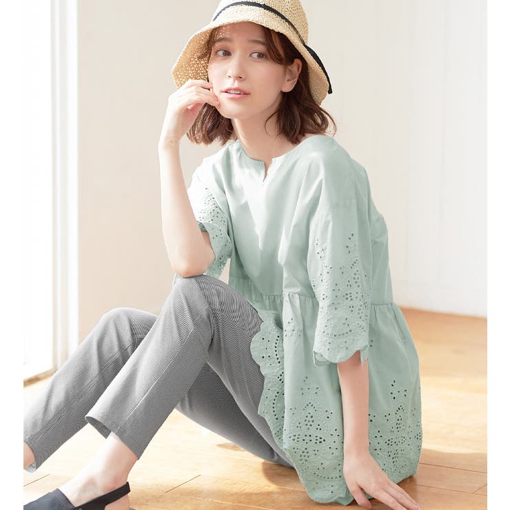 ミント | 綿レースキーネックブラウス | Viola e Viola