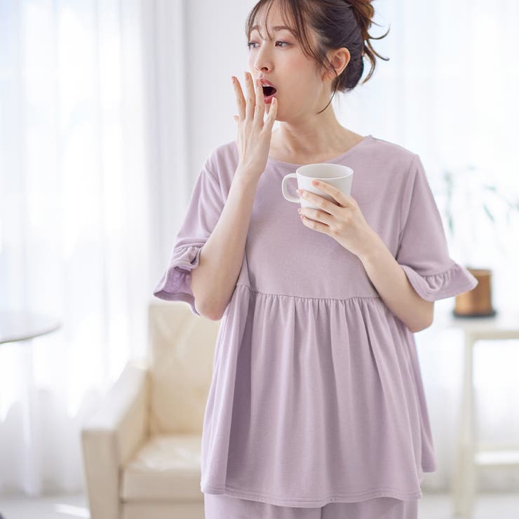 やわらかパイルギャザー切替トップス | alotta | 詳細画像1 