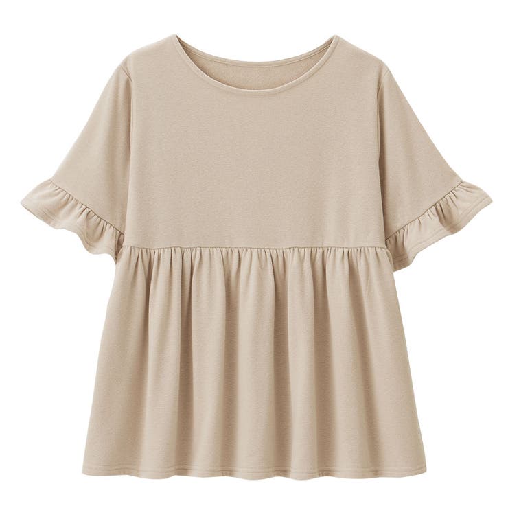 ベージュ | やわらかパイルギャザー切替トップス | alotta