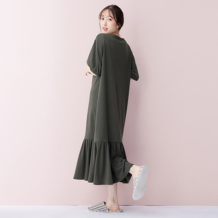 チャコール | やわらかパイル裾フリルワンピース | alotta