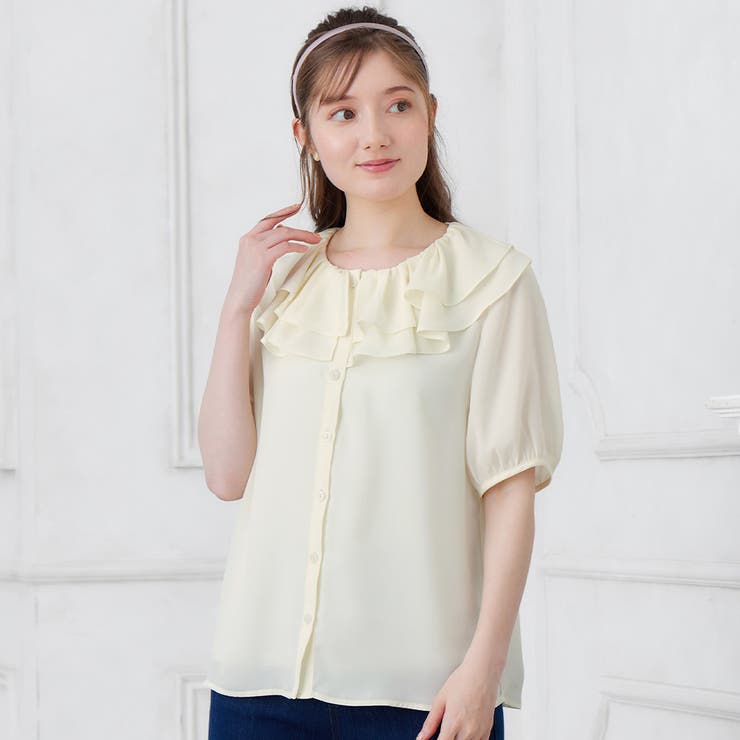 ラッフルカラー５分袖ブラウス | alotta | 詳細画像4 