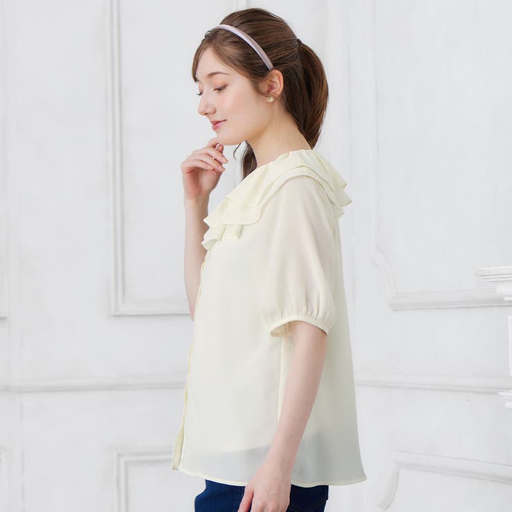 ラッフルカラー５分袖ブラウス | alotta | 詳細画像5 