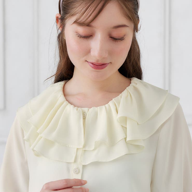 ラッフルカラー５分袖ブラウス | alotta | 詳細画像7 
