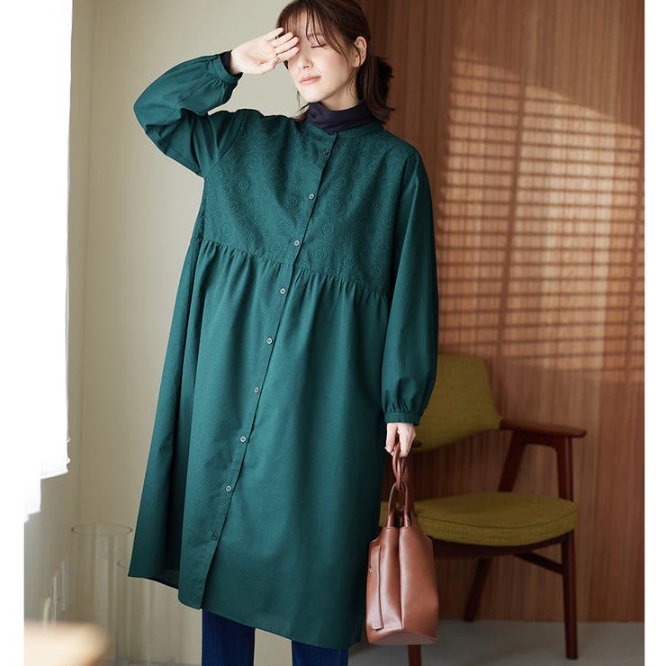 グリーンピンチェック | 刺しゅうの大人シャツワンピース | Viola e Viola