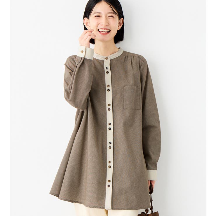 ブラウンピンチェック | クレリックデザインフレアーチュニック | Viola e Viola