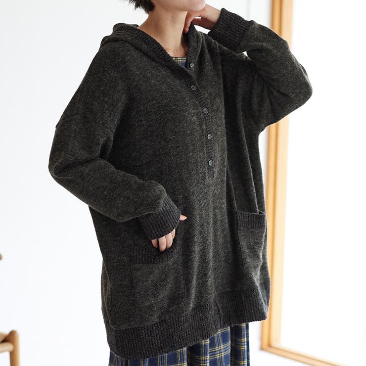 チャコール | ニット風カットソーパーカーチュニック | Viola e Viola