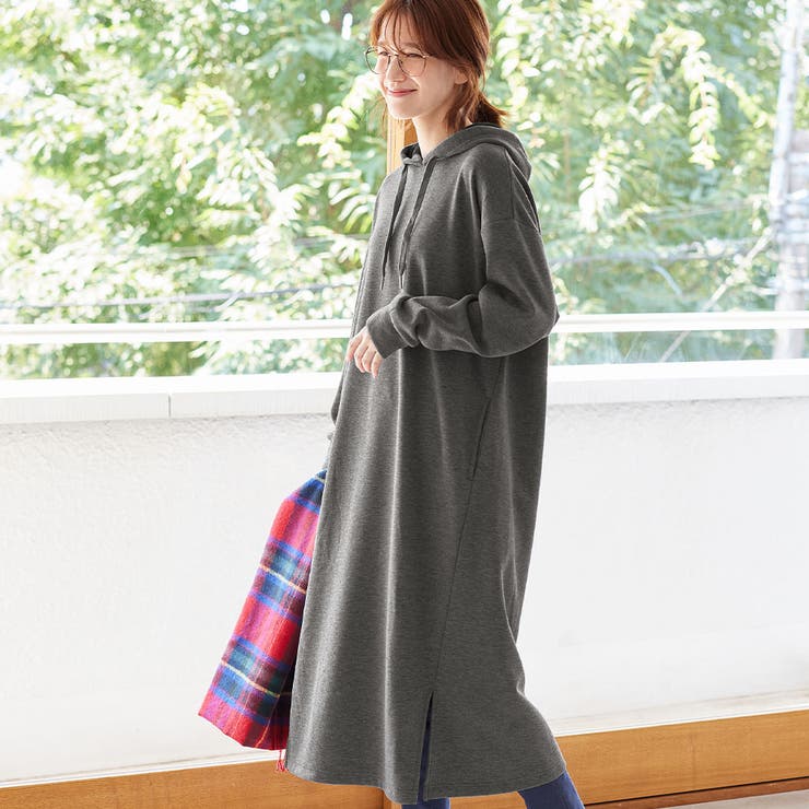 杢チャコール | 裏ファーマキシ丈ゆるパーカーワンピース | Viola e Viola
