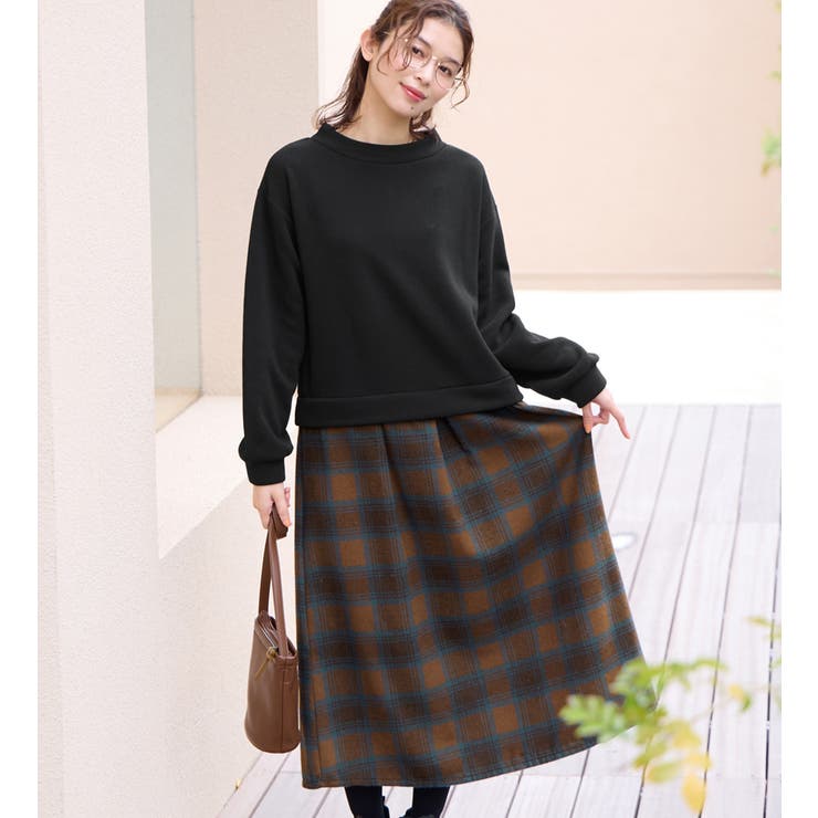 ブラックブラウン系 | 楽ちんコーデ裏起毛ドッキングワンピ | Viola e Viola