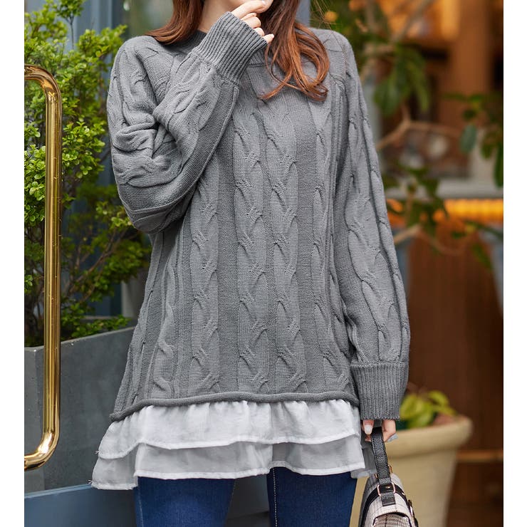 オーガンジー裾フリルケーブル柄ニット | alotta | 詳細画像22 