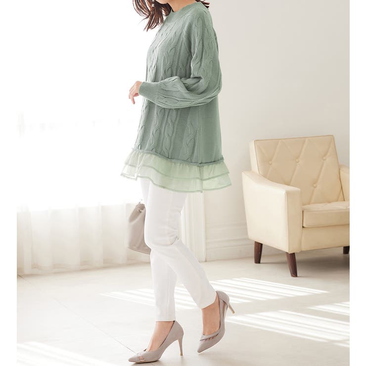 オーガンジー裾フリルケーブル柄ニット | alotta | 詳細画像28 