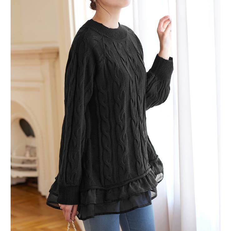 オーガンジー裾フリルケーブル柄ニット | alotta | 詳細画像33 