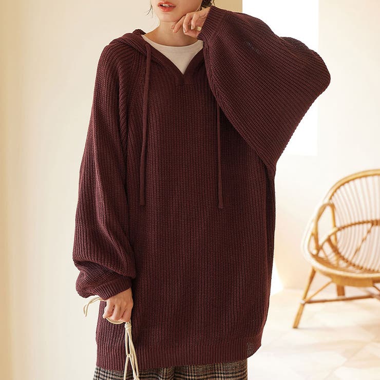 ボルドー | バルーン袖ゆるパーカーニット | Viola e Viola