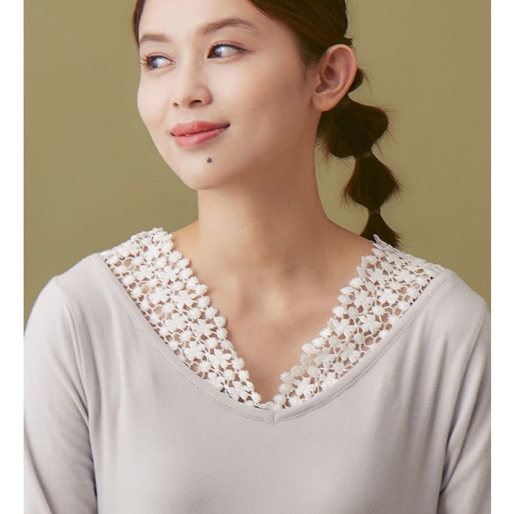 ライトグレー | あったか綿衿見せレーストップス | Viola e Viola