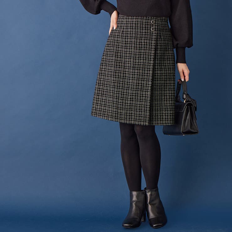 ブラック | ラメツイードラップ風ミニスカート     | alotta