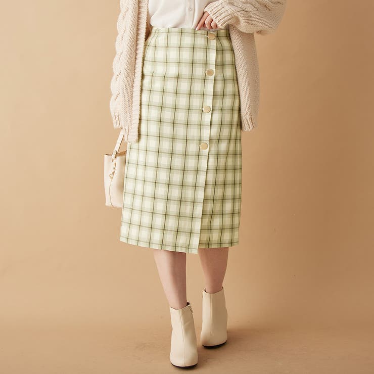 グリーン系 | ラップデザインチェック柄タイトスカート  | alotta