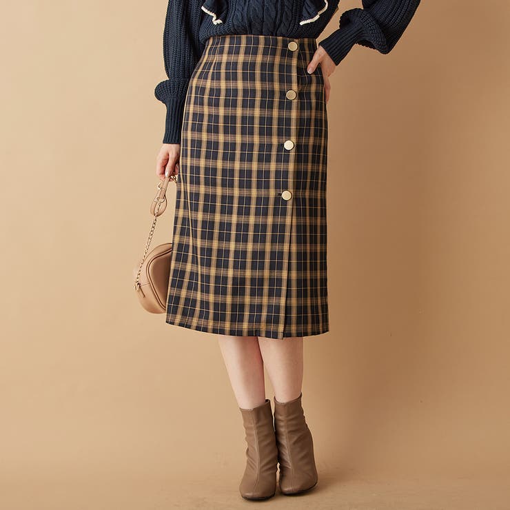 ネイビー系 | ラップデザインチェック柄タイトスカート  | alotta