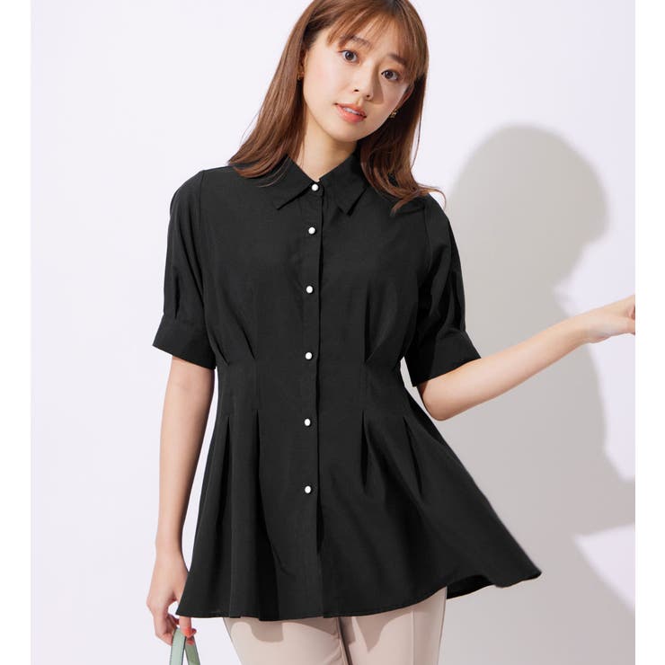 ブラック | ウエストタックパール調チュニックブラウス | alotta