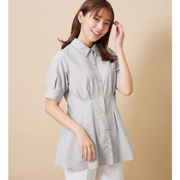 ウエストタックパール調チュニックブラウス[品番：ATTW0007282