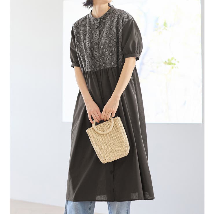 サークル刺しゅう5分袖シャツワンピース [品番：ATTW0007245