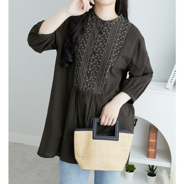 チャコール系 | 刺しゅうデザインシャツチュニック | Viola e Viola