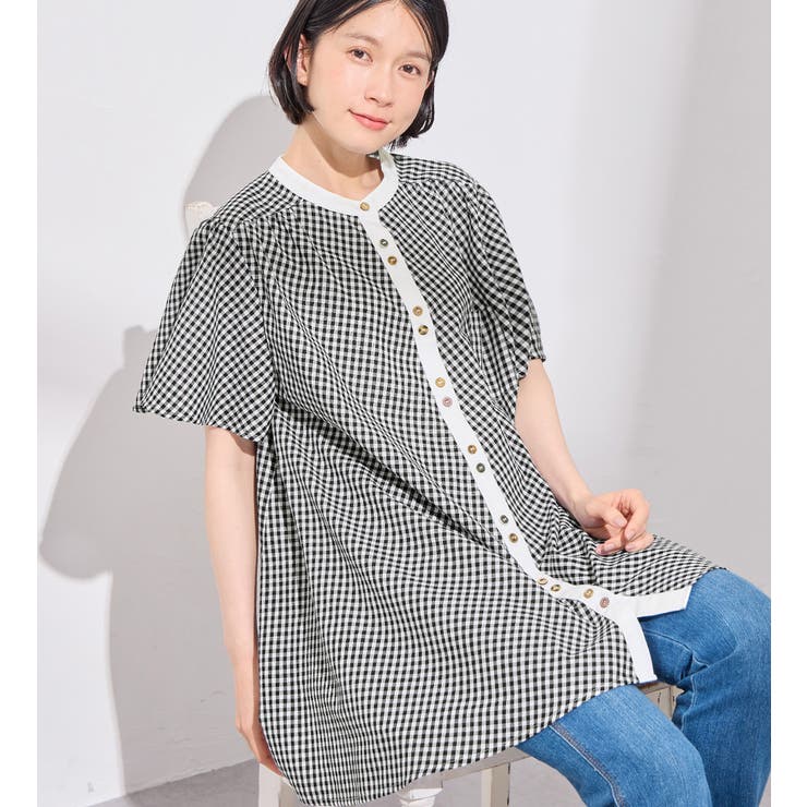 ブラックギンガム | クレリックデザインフレアー袖チュニック | Viola e Viola