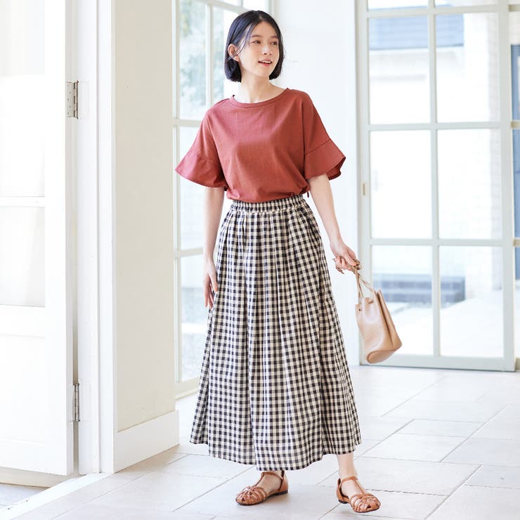 さらひやコットン袖異素材ゆるトップスTシャツ[品番