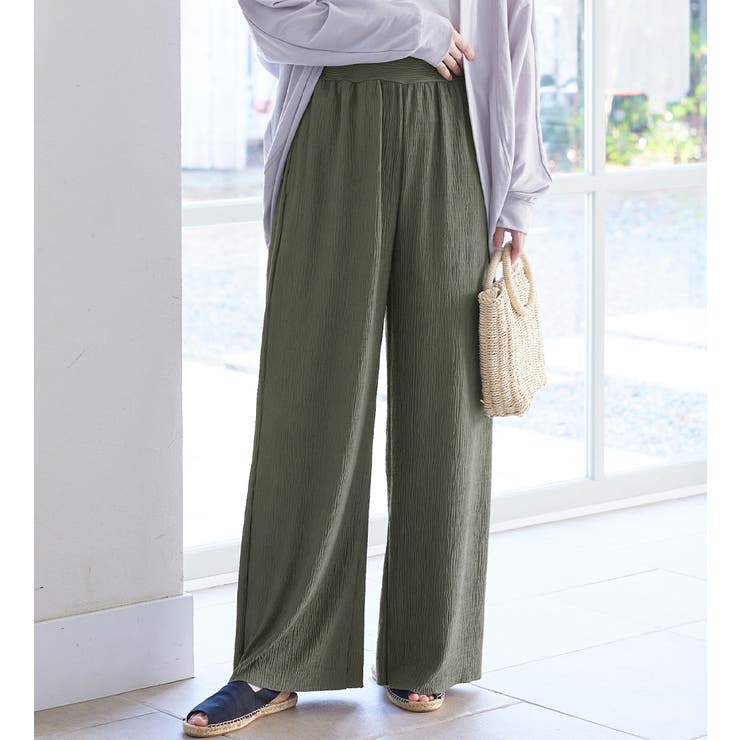 スラックス セミワイドパンツ ダブルボタン ハイウエスト