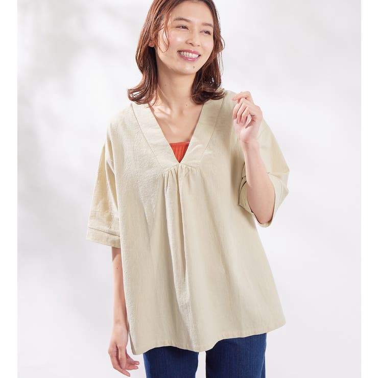 アイボリー | 綿１００％Ⅴネックブラウス | Viola e Viola