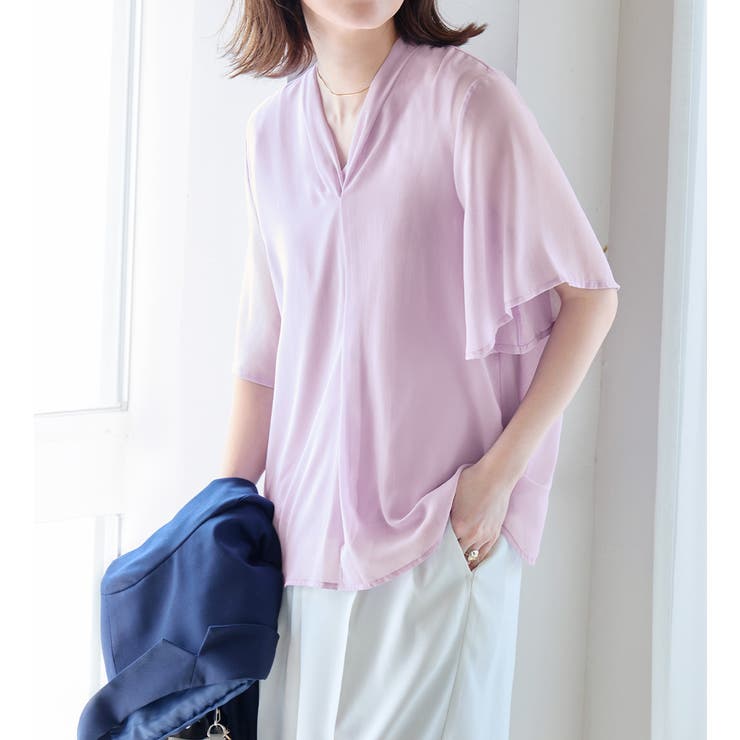 未使用タグ付✨エストネーション ラグラン袖 スキッパー フリルブラウス スキッパーカラーラッフルフリルブラウス【長袖】【2WAY