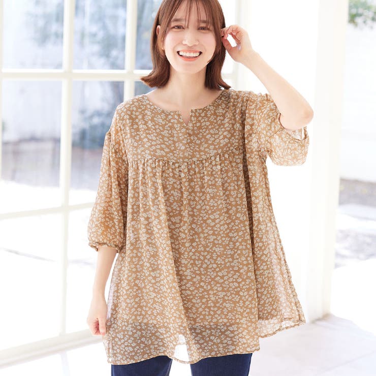 5つの機能付】インナー付チュニックブラウス[品番：ATTW0007148