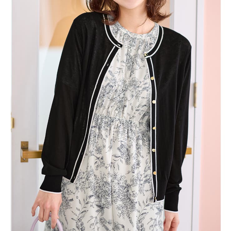 ブラック系 | 配色サマーニットカーディガン | alotta