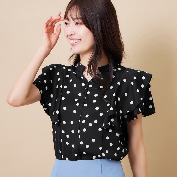 【今日の超目玉】 ドット柄フリルデザインブラウス[品番：ATTW0007219]｜alotta トップス