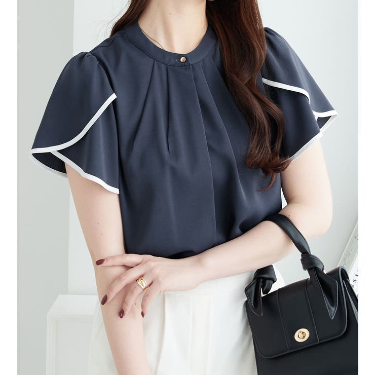 特価 チューリップ袖パイピングブラウス[品番：ATTW0007220]｜alotta シャツ/ブラウス(半袖/袖なし)