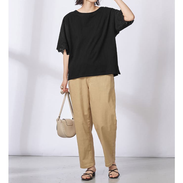 tシャツ 袖レース腰切り替えTシャツ レディース 綿100％袖立体レース切替Tシャツ[品番：ATTW0007179]｜Viola