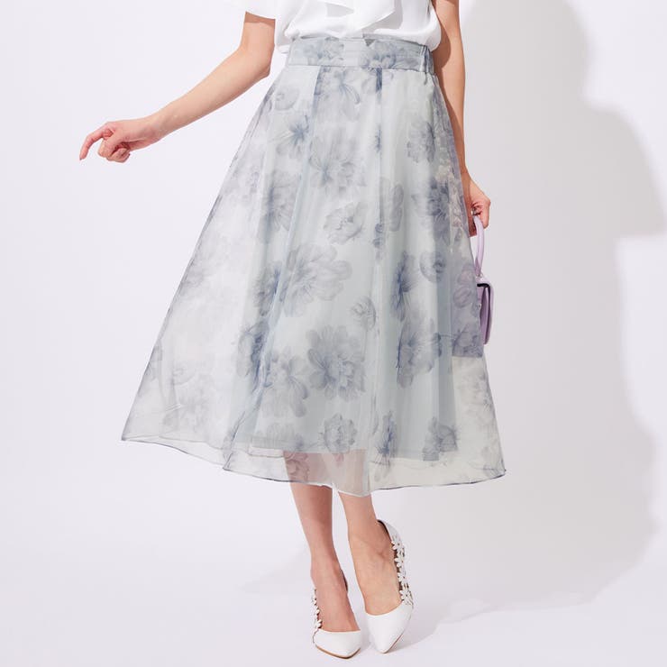 ブルー系花柄 | 花柄アソートオーガンジーフレアースカート | alotta