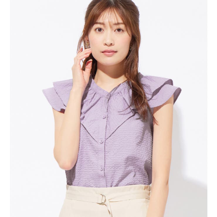 サッカー素材ラッフルブラウス | alotta | 詳細画像1 