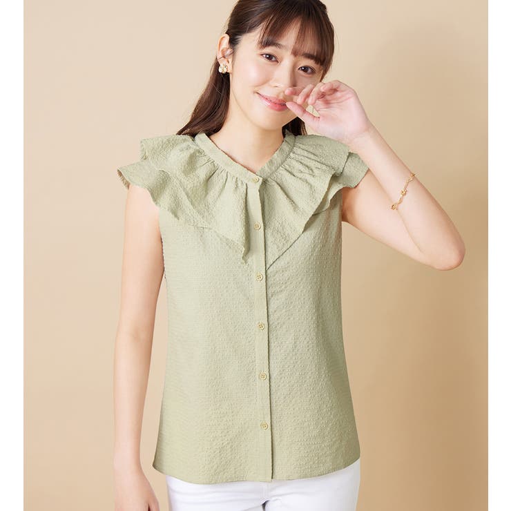 ピスタチオ | サッカー素材ラッフルブラウス | alotta