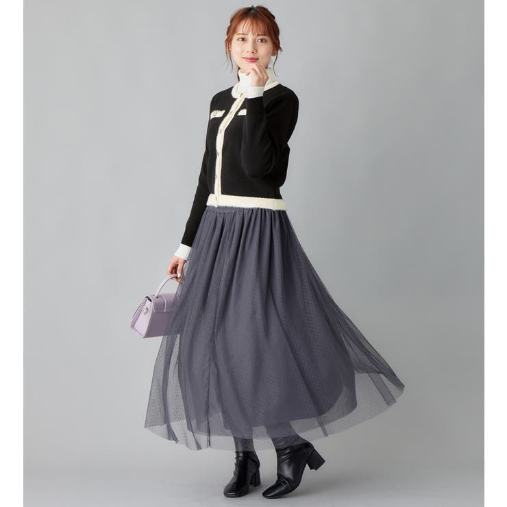 もっちりタッチフェザー配色ニットカーデ [品番：ATTW0007383]｜alotta