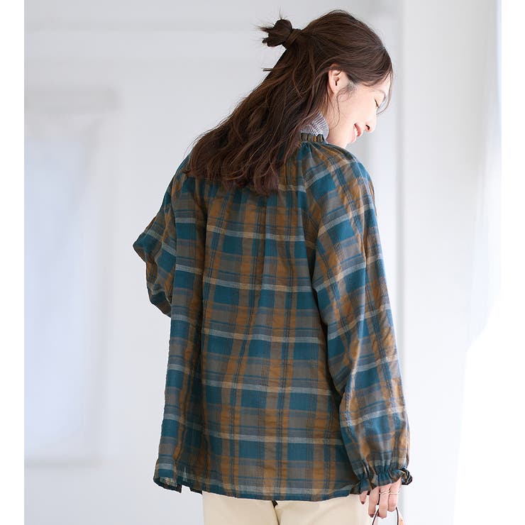 華やかチェック柄カフタンブラウス | Viola e Viola | 詳細画像3 