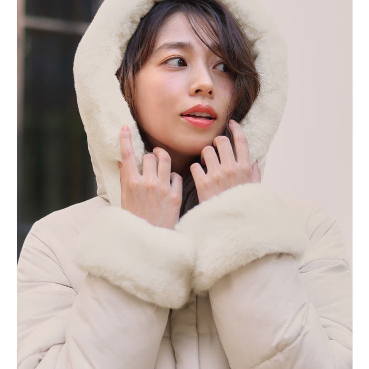 alotta ファー付美人見えロングコート 美人シルエットファー付ノーカラーコート【美人百花掲載