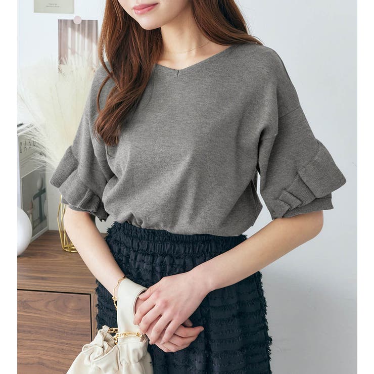 フリル袖なめらかニットプルオーバー | alotta | 詳細画像11 