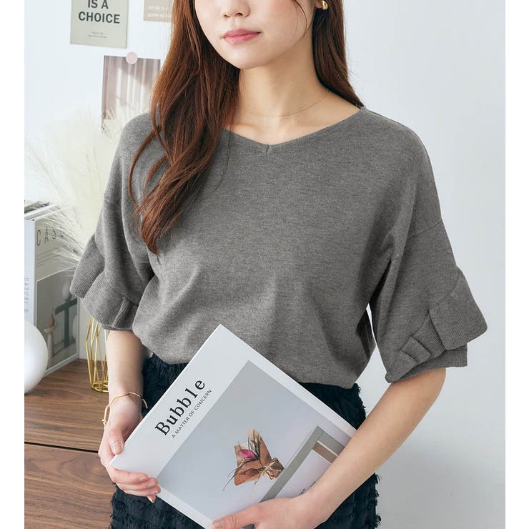 フリル袖なめらかニットプルオーバー | alotta | 詳細画像13 