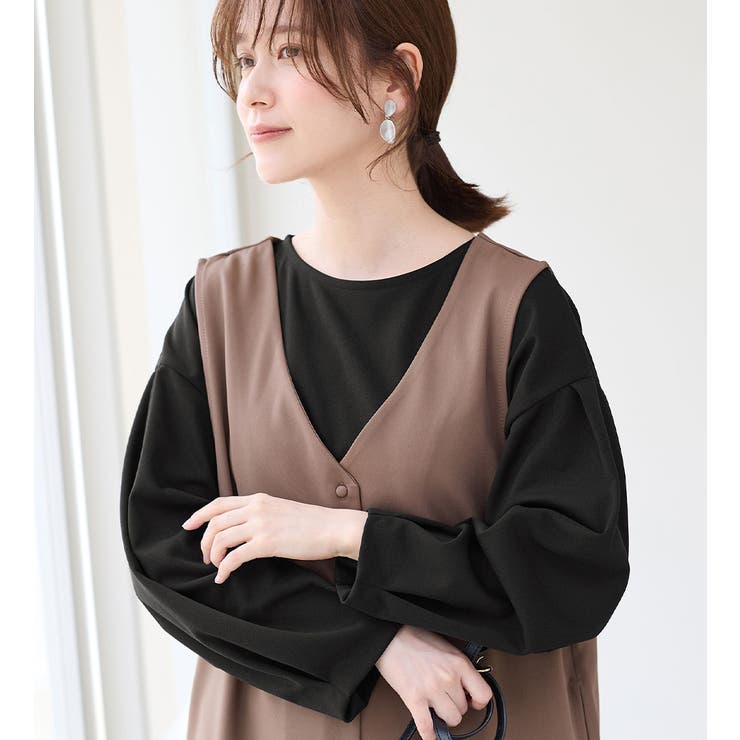 ブラック | 袖タックブラウスＴシャツ | Viola e Viola