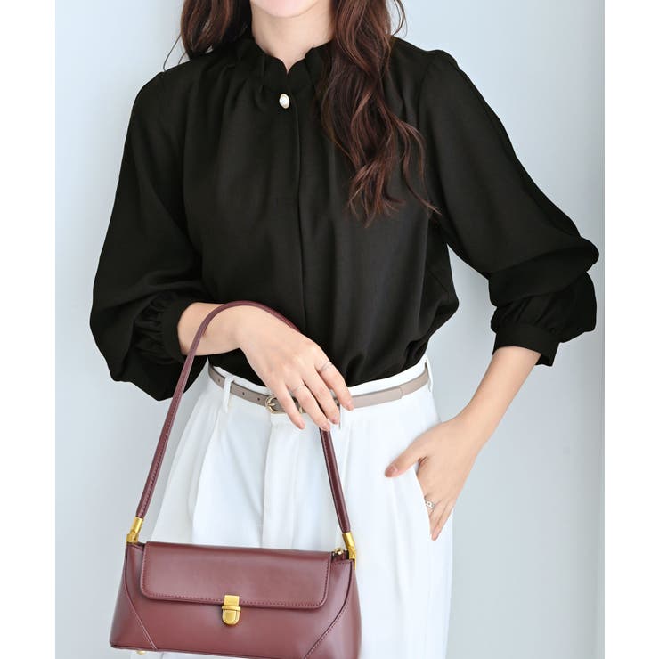 袖２ＷＡＹビジュー釦衿タックブラウス   | alotta | 詳細画像1 