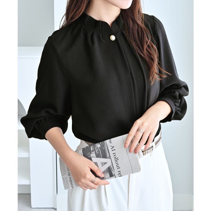 袖２ＷＡＹビジュー釦衿タックブラウス   | alotta | 詳細画像3 