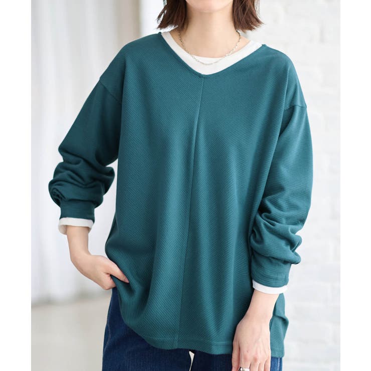 ブルーグリーン | 細見えラインリップル切替トップス | Viola e Viola