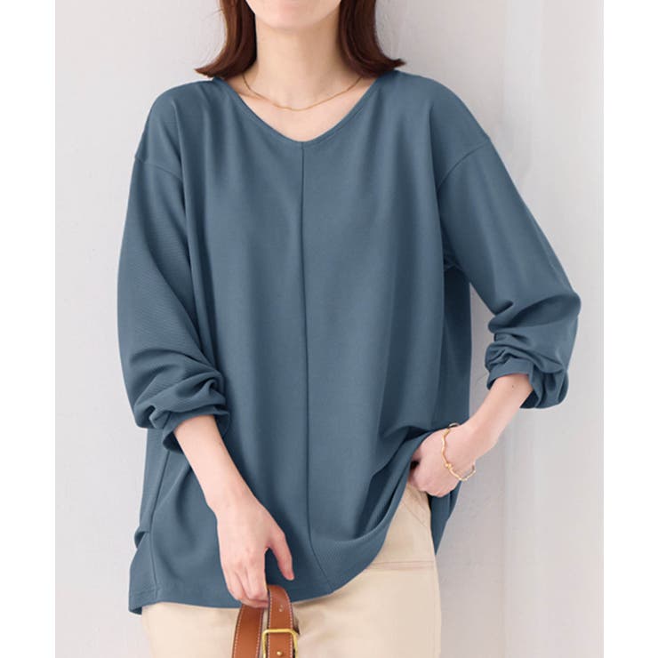 スモーキーブルー | 細見えラインリップル切替トップス | Viola e Viola